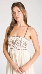 Brown Floral Embroidered Midi