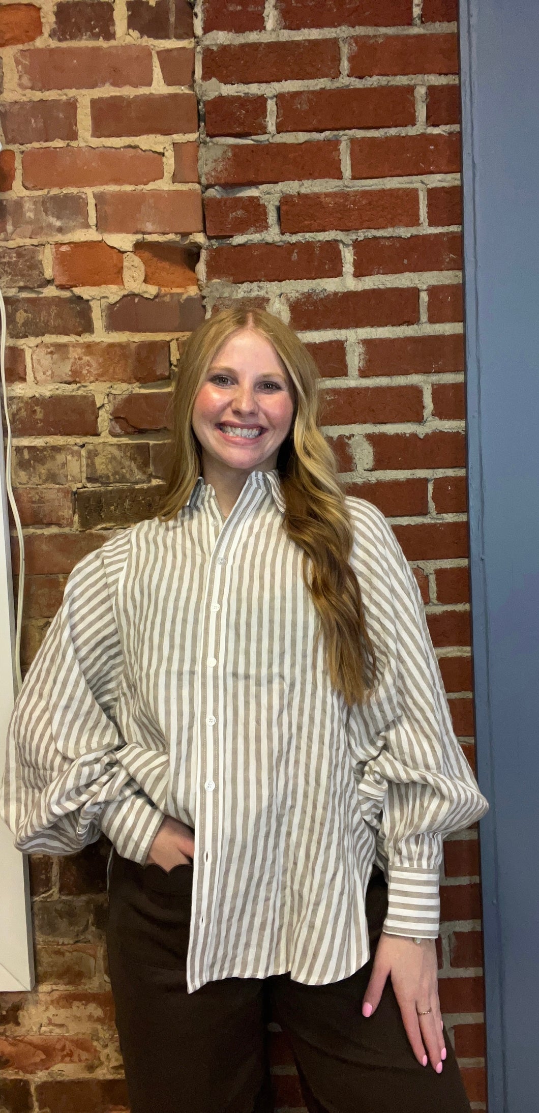 Striped Tan Button Down