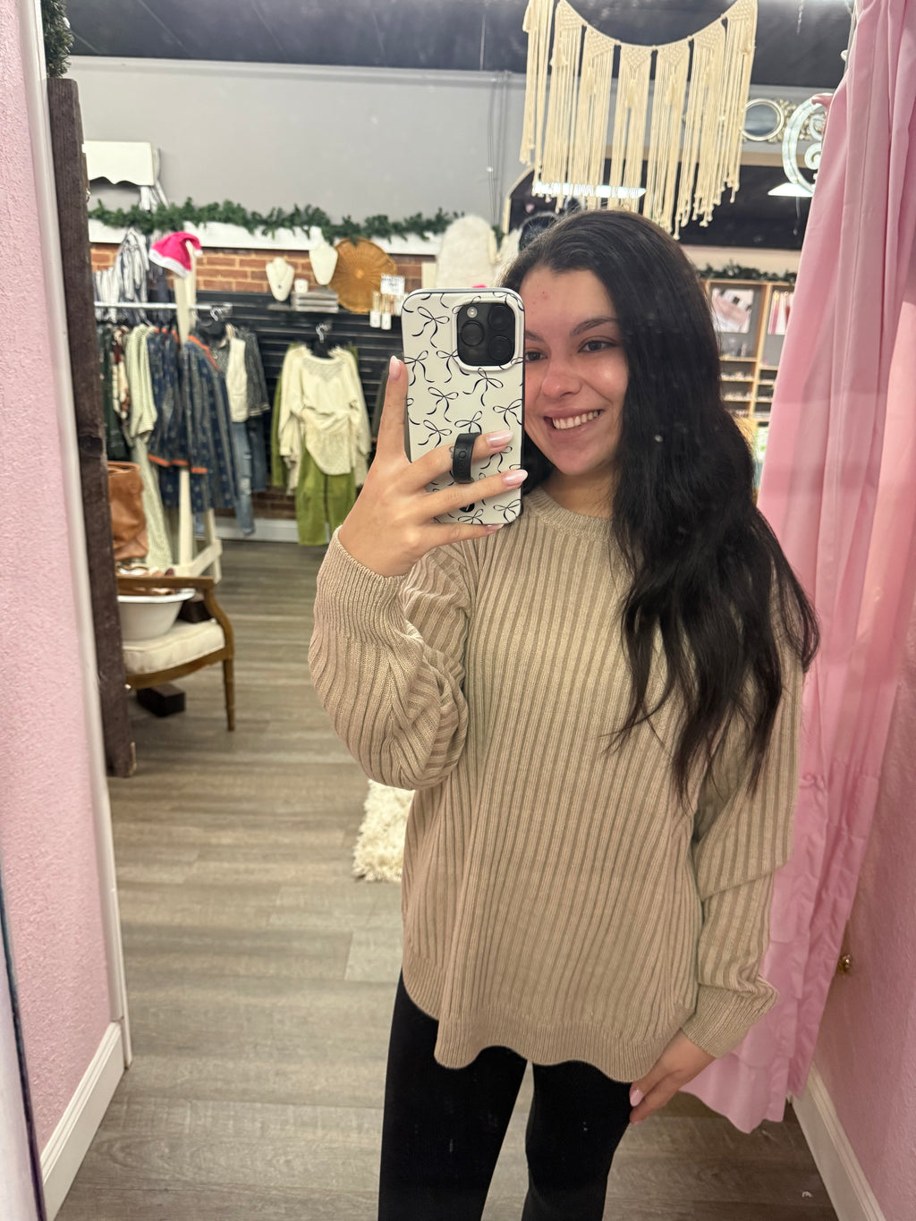 Mocha Curved Hem Top