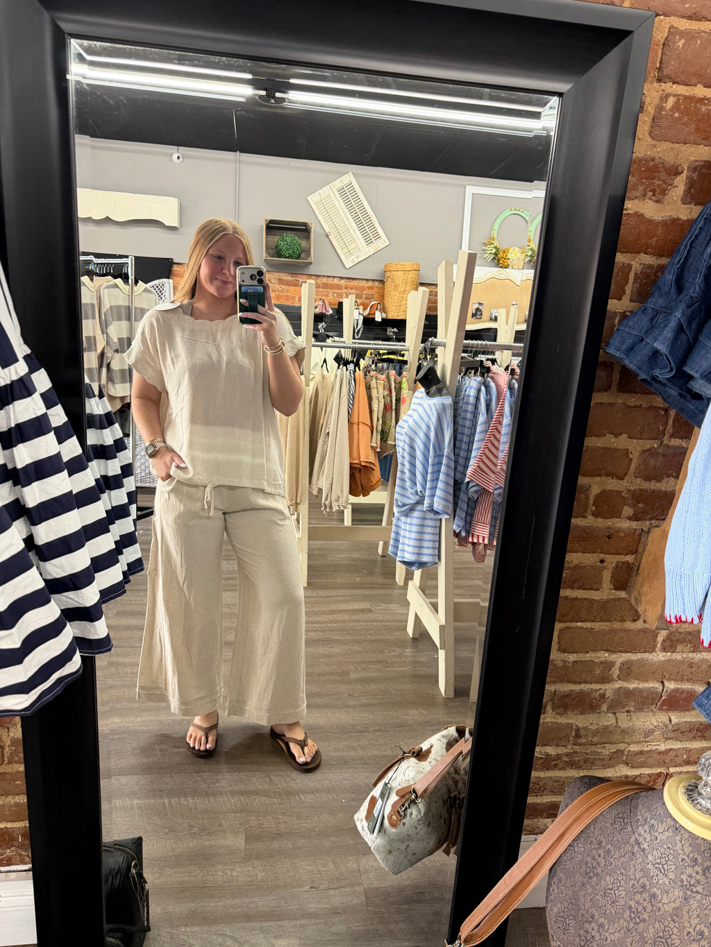 Oatmeal Linen Scalloped Hem and Neck