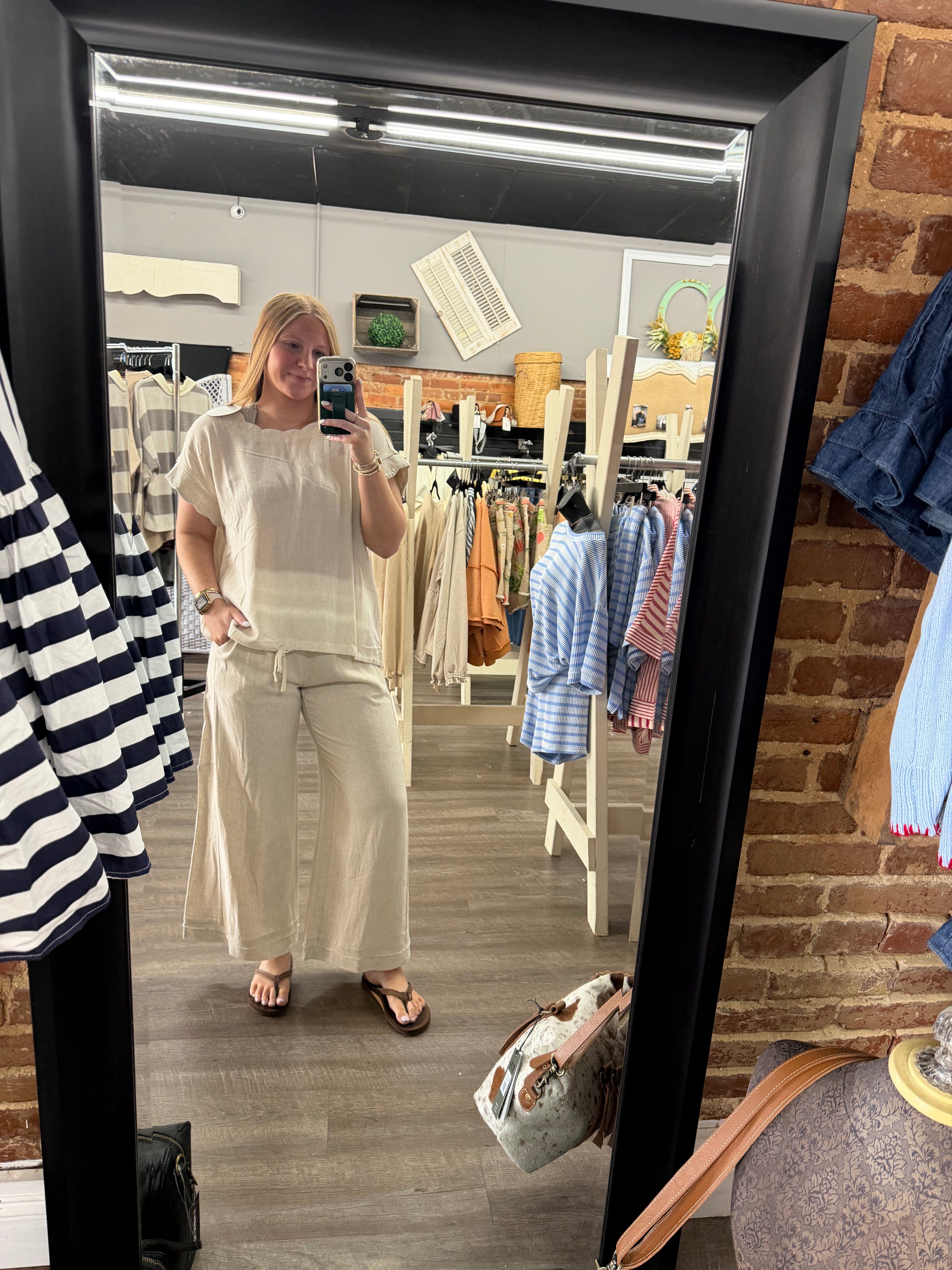 Oatmeal Linen Elastic Waist Pants