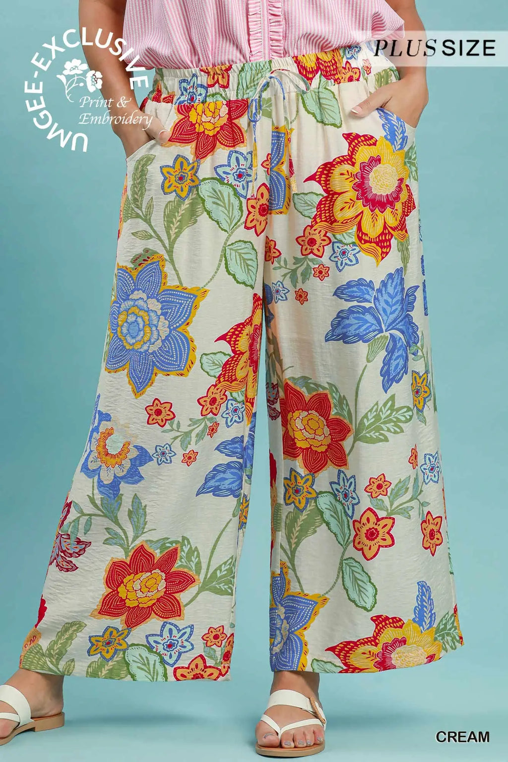 Curvy Cream Floral Print Pant