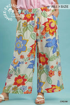 Curvy Cream Floral Print Pant