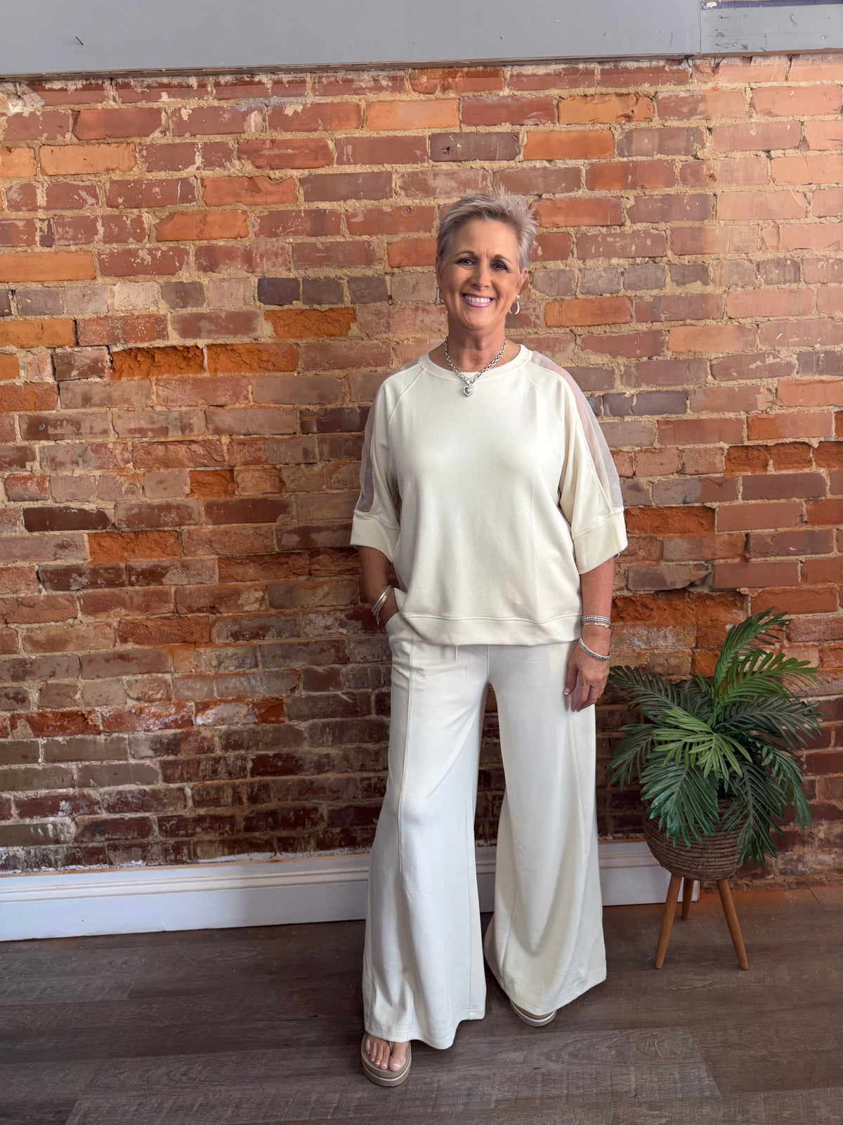 Cream Luxe Knit Pant Set