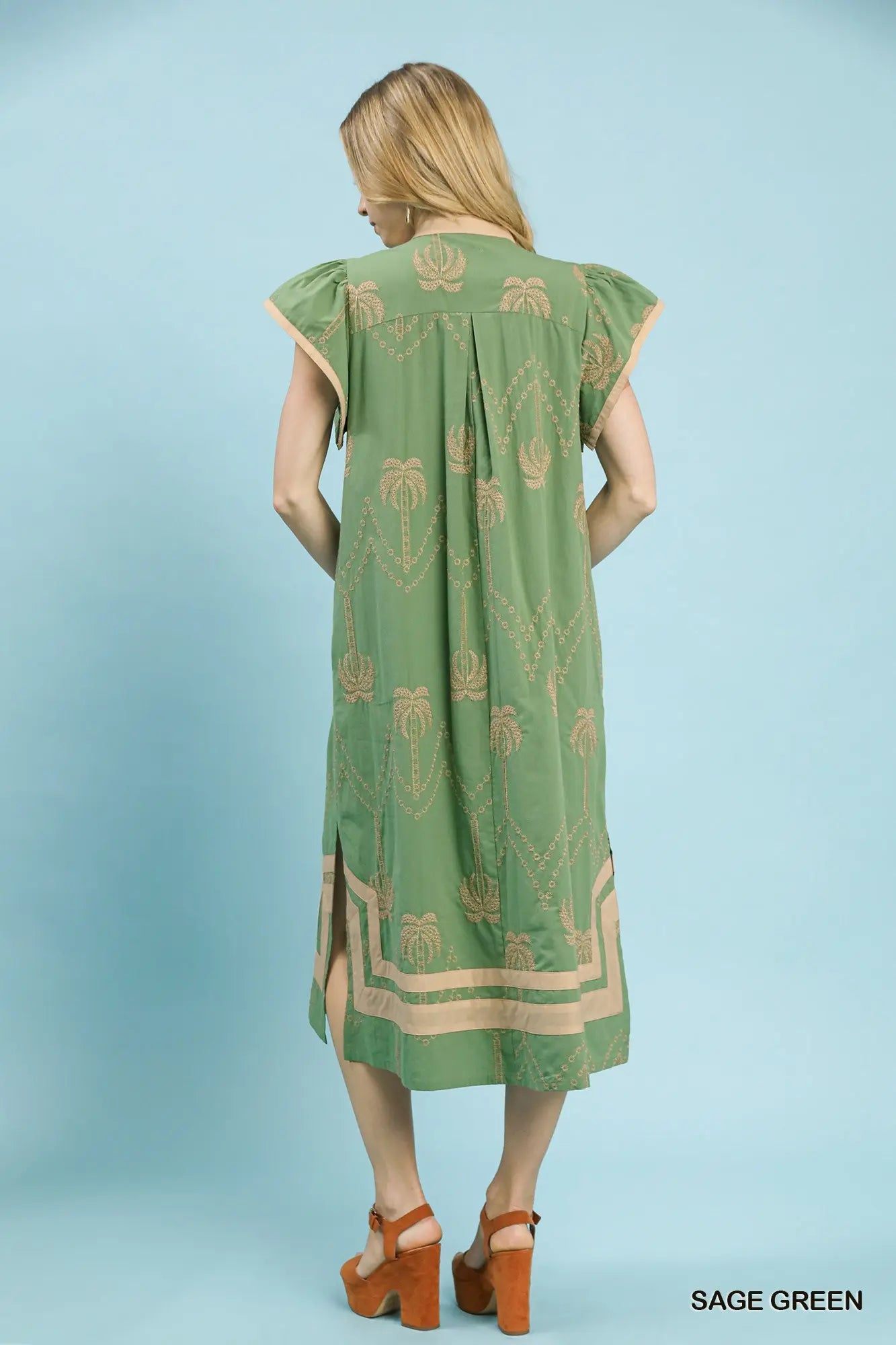 Green Palm Tree Midi Dress