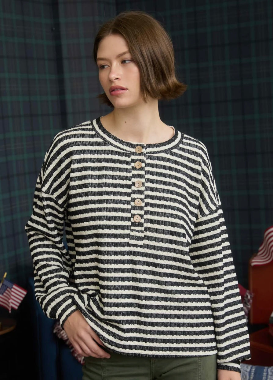 Black Striped Henley Top