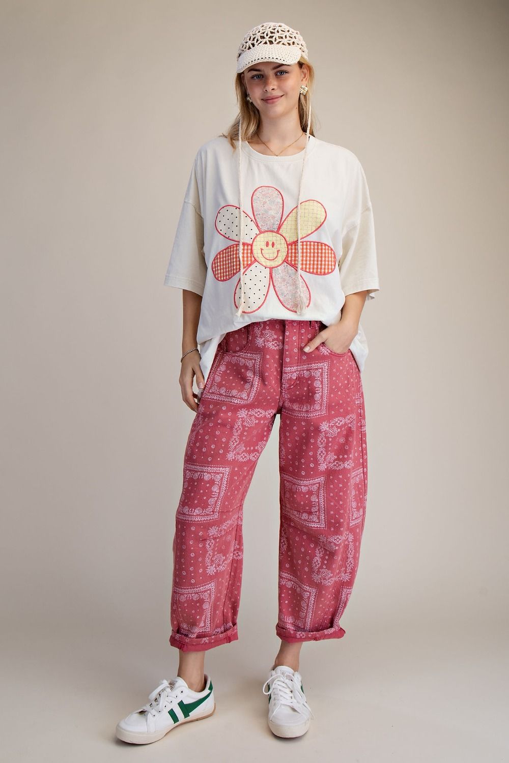 Pale Red Barrel Bandanna Print Pant