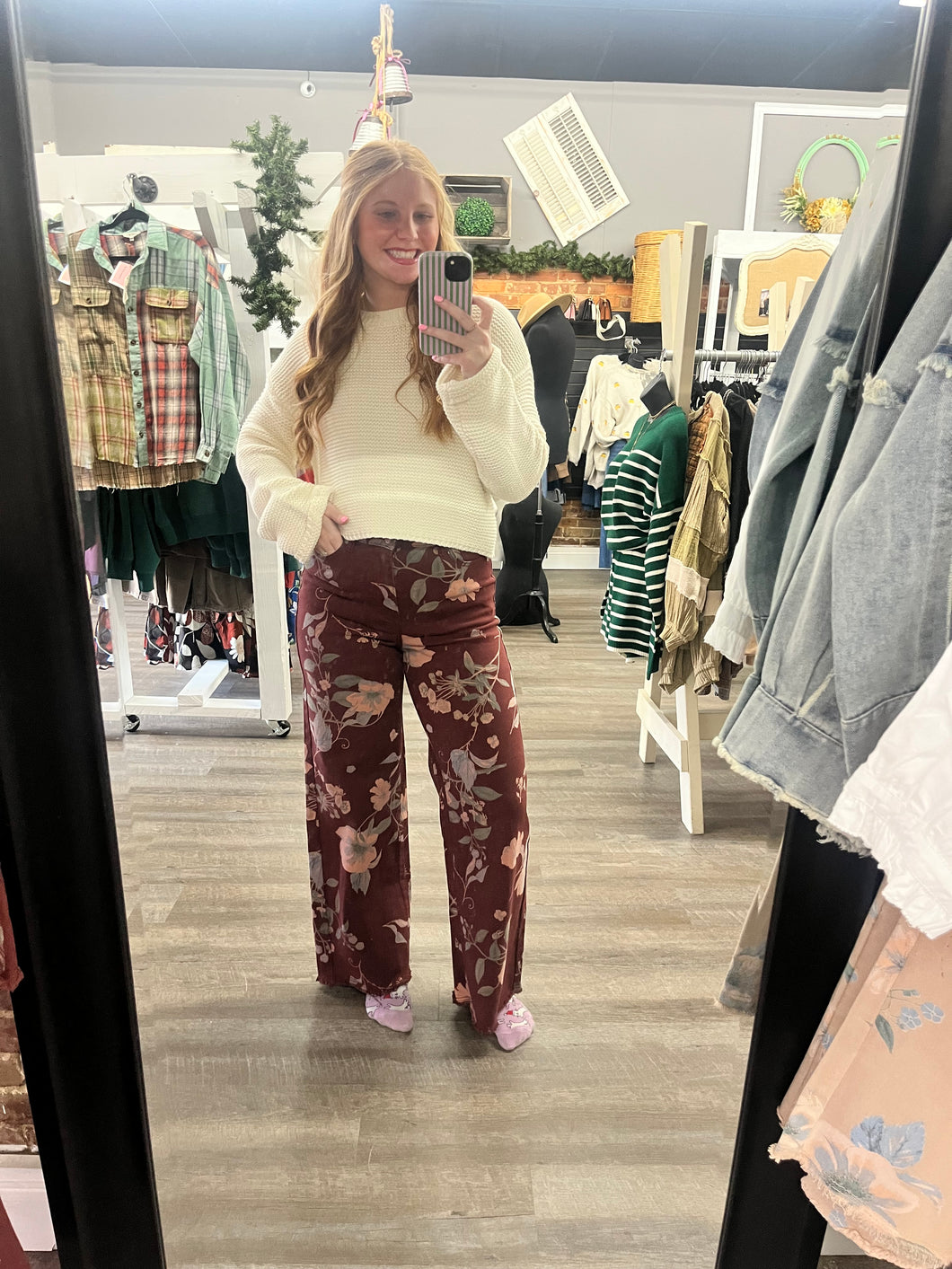Burgundy Floral Pants