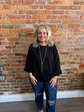 Curvy Black Ruffle Tier Sleeve Top