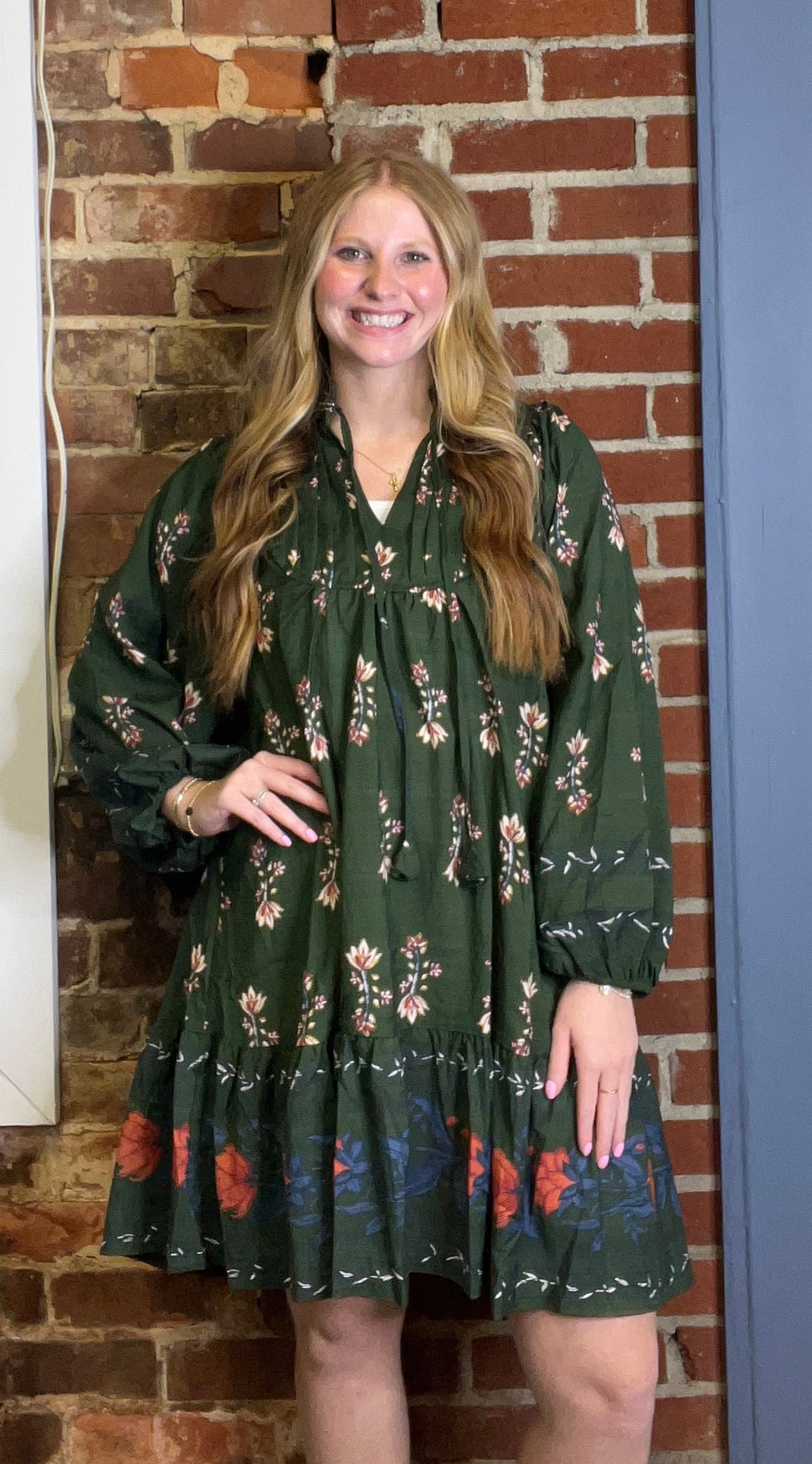 Green Floral Boarder Print Dress