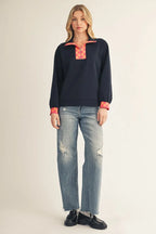 Navy Geo Pattern Zip Sweatshirt