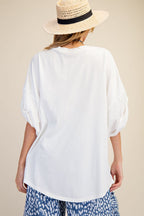 White Twisted Cuff Top