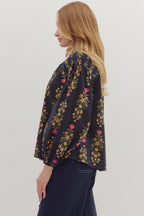 Navy  Longsleeve Split Neck Tassel Tie Closure