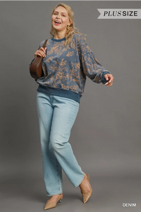 Curvy Denim Color Floral Sweatshirt