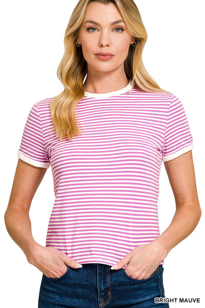 Bright Mauve Striped Baby Tee