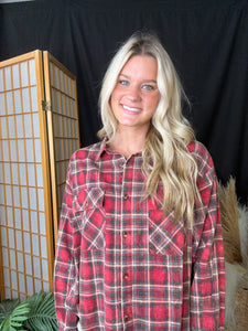 Red Plaid Mineral Wash Top