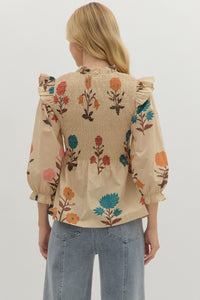 Cream Botanical Print Top