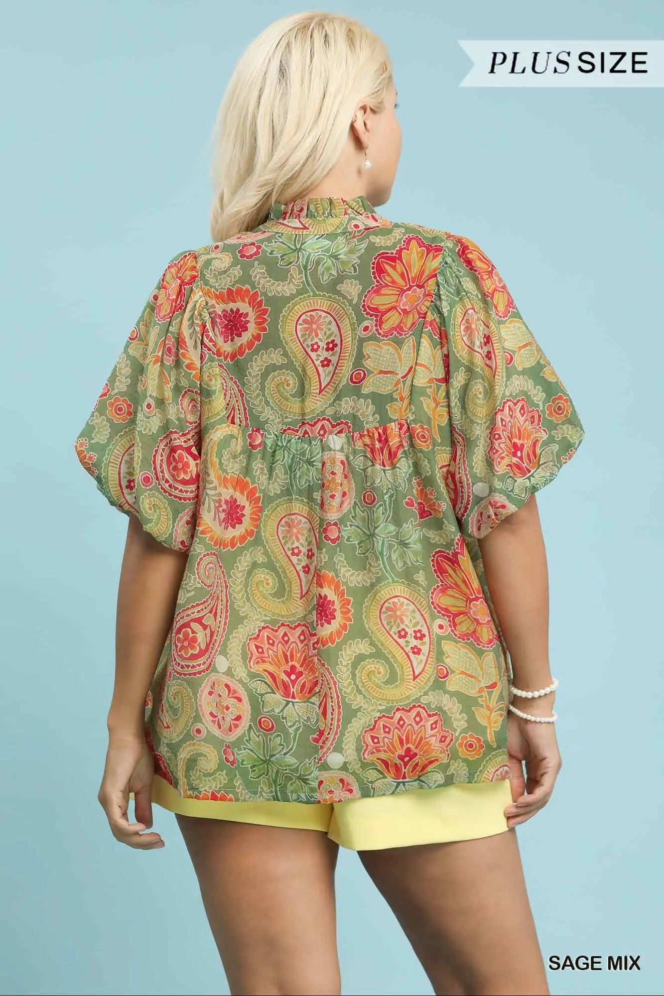 Curvy Sage Paisley Print Top