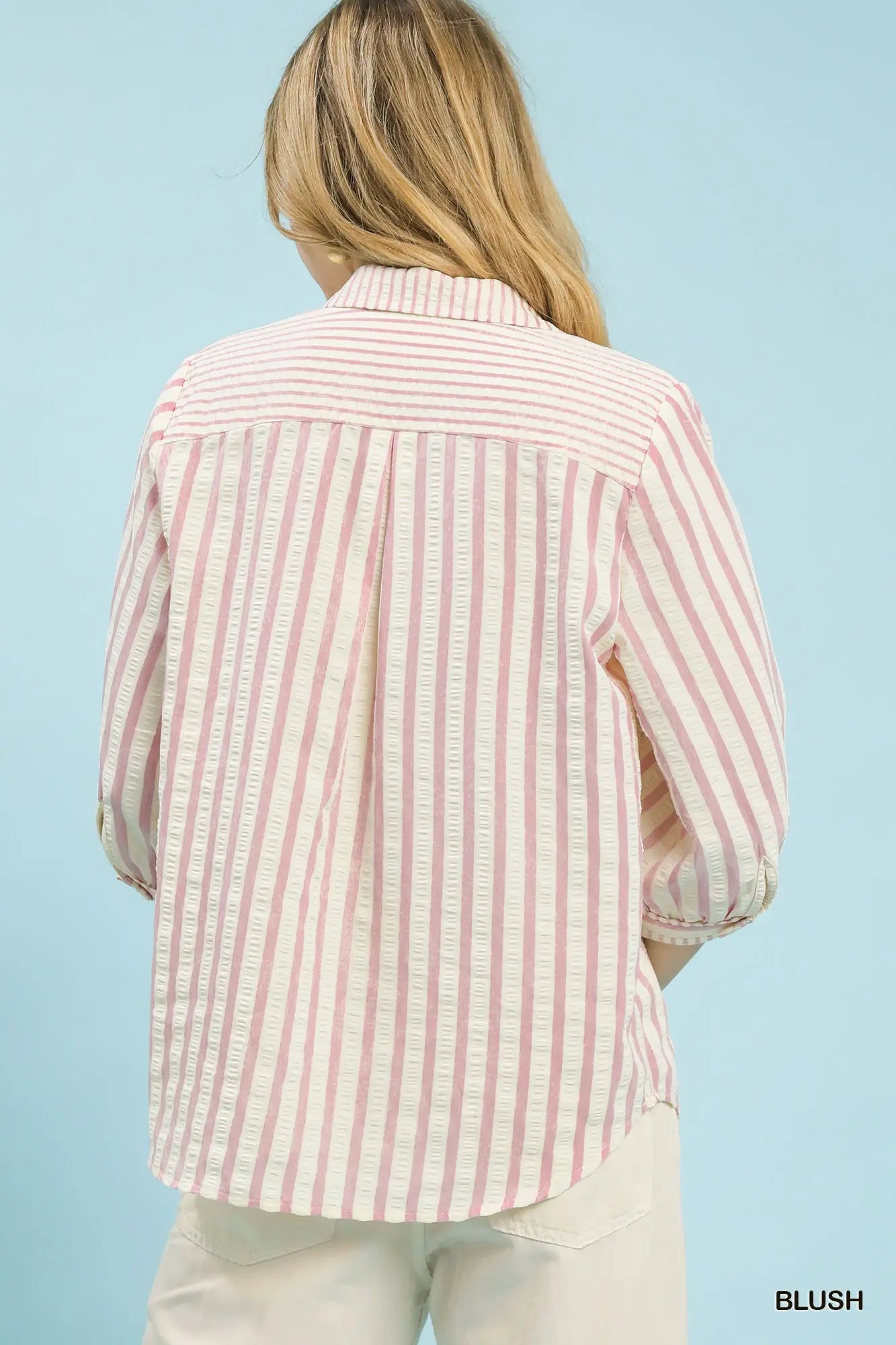 Blush Striped Collared Top