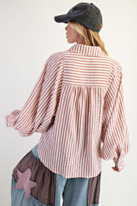 Red Bean Striped Button Down