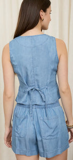 Chambray Button V-Neck Set