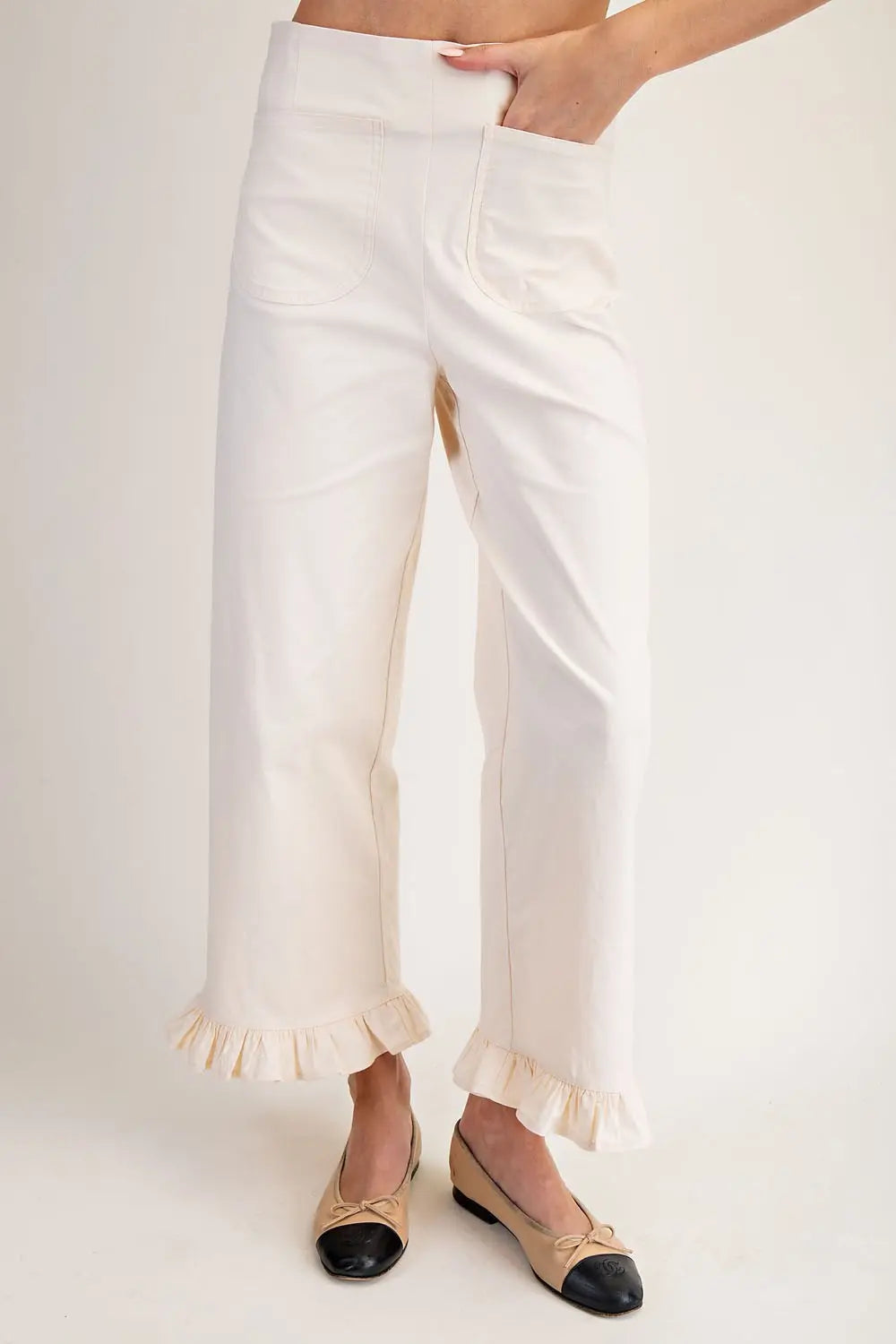 Bone Straight Leg Ruffle Pant