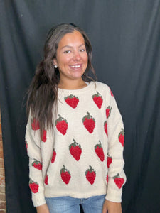 Ivory Strawberry Print Sweater