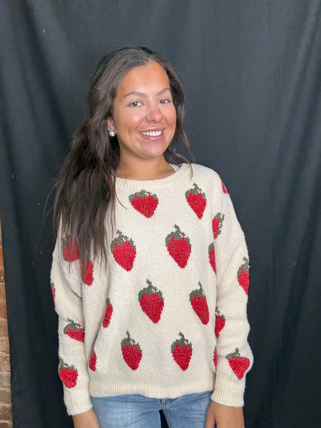 Ivory Strawberry Print Sweater