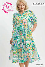 Curvy Green Floral Print Dress