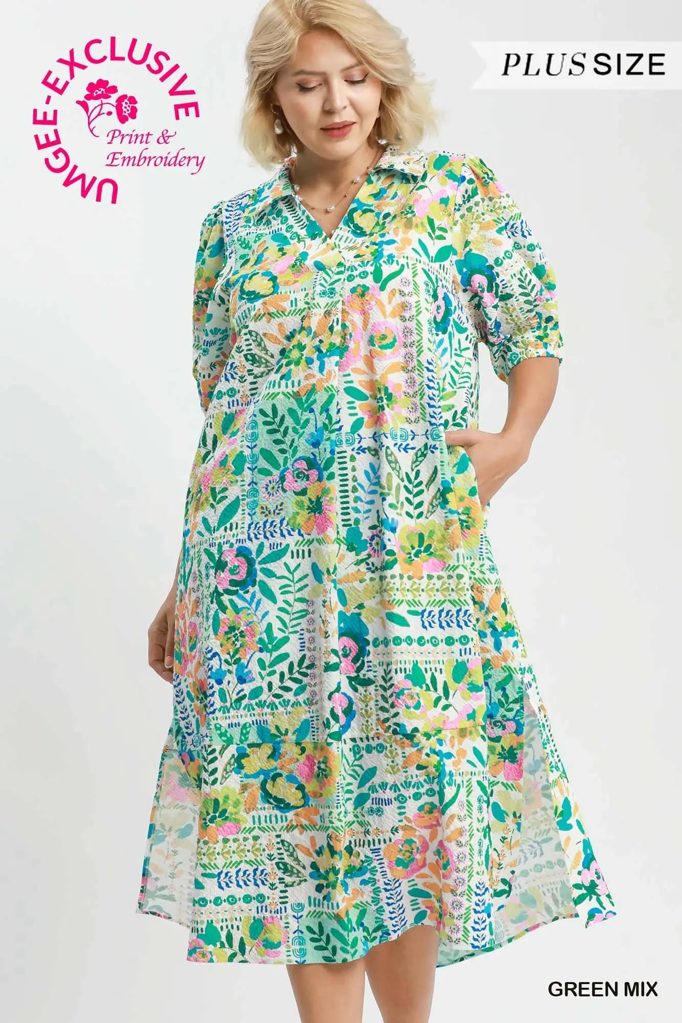 Curvy Green Floral Print Dress