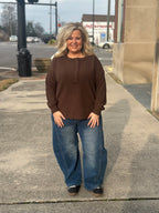 Brown Ribbed Henley Top