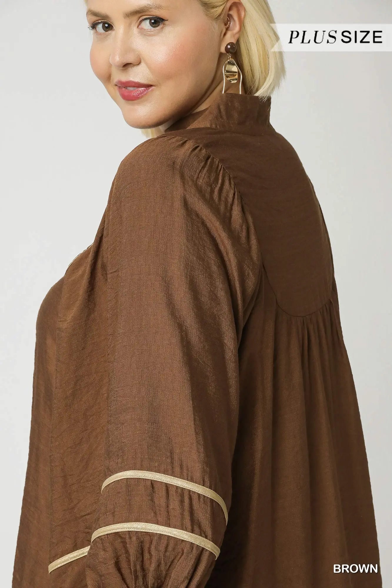 Curvy Brown Boho Peasant Top