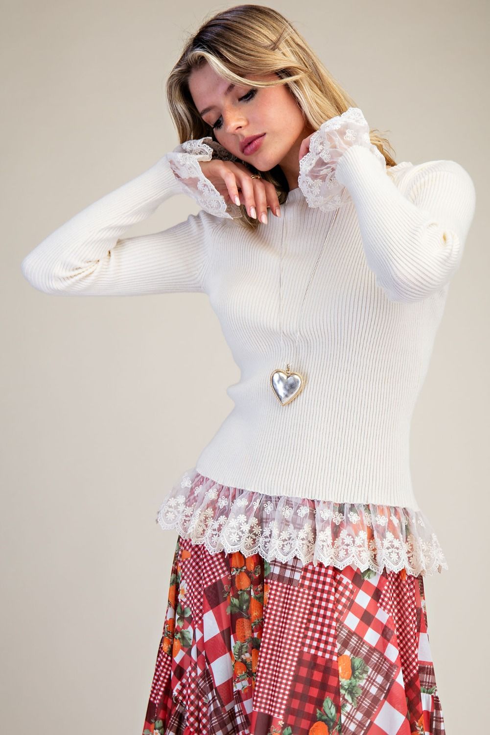 Ivory Lace Trim Top
