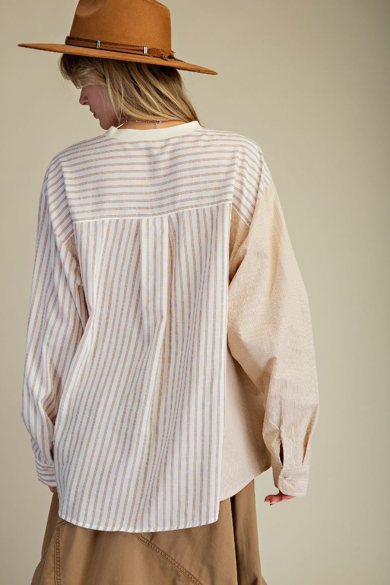 Khaki Striped CrewNeck Top