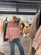 Raspberry Mixed Stripe Button Down