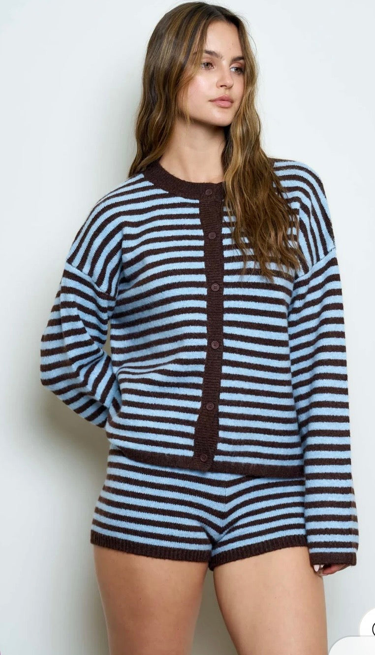 Dusty Blue Brown Short Set