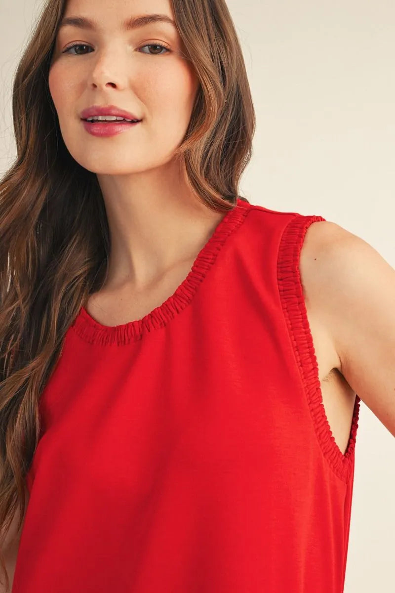Red Shift Dress with Smocking Edge
