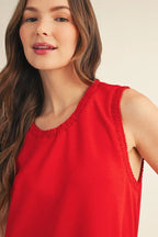 Red Shift Dress with Smocking Edge