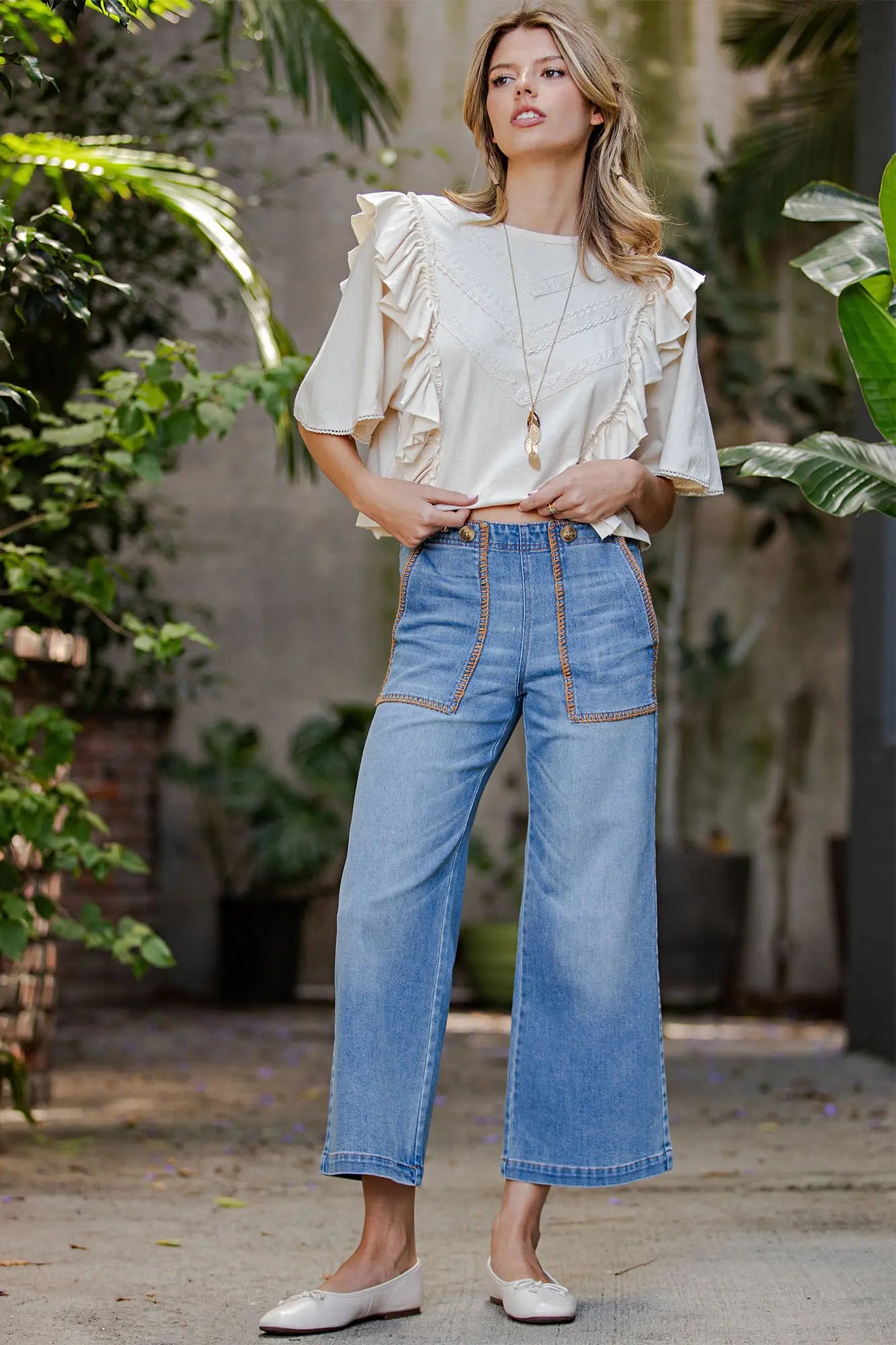 Whipstich Pocket Cropped Pants