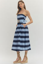 Navy Striped Midi Dress