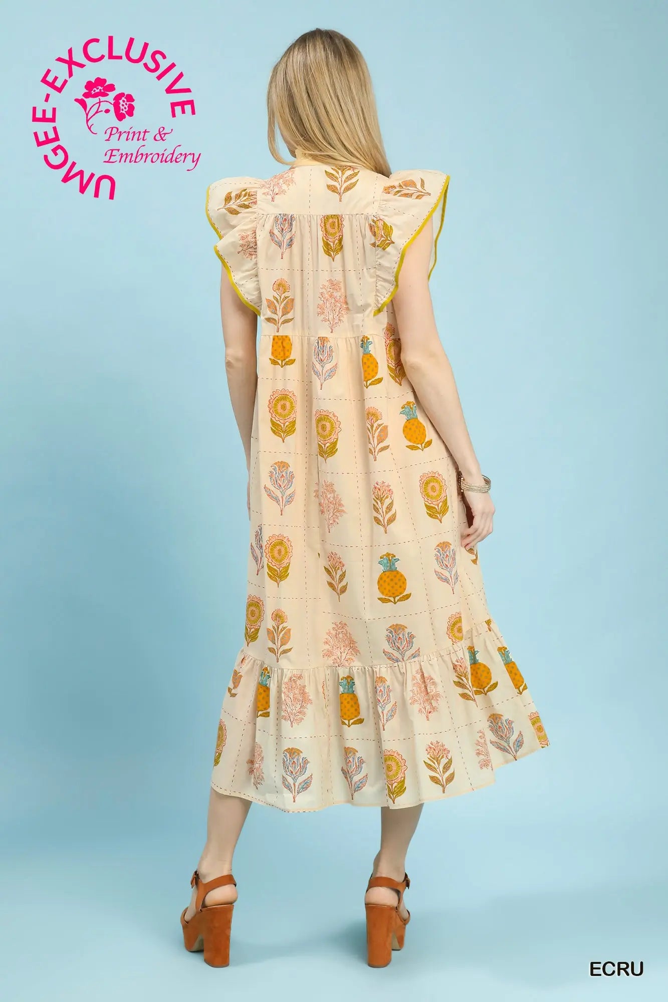 Cream Printed Midi Dress