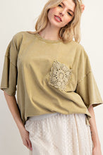 Load image into Gallery viewer, Faded Olive Crochet Pocket Tee
