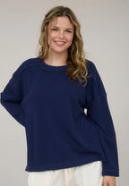 Navy Ribbed Knit Top