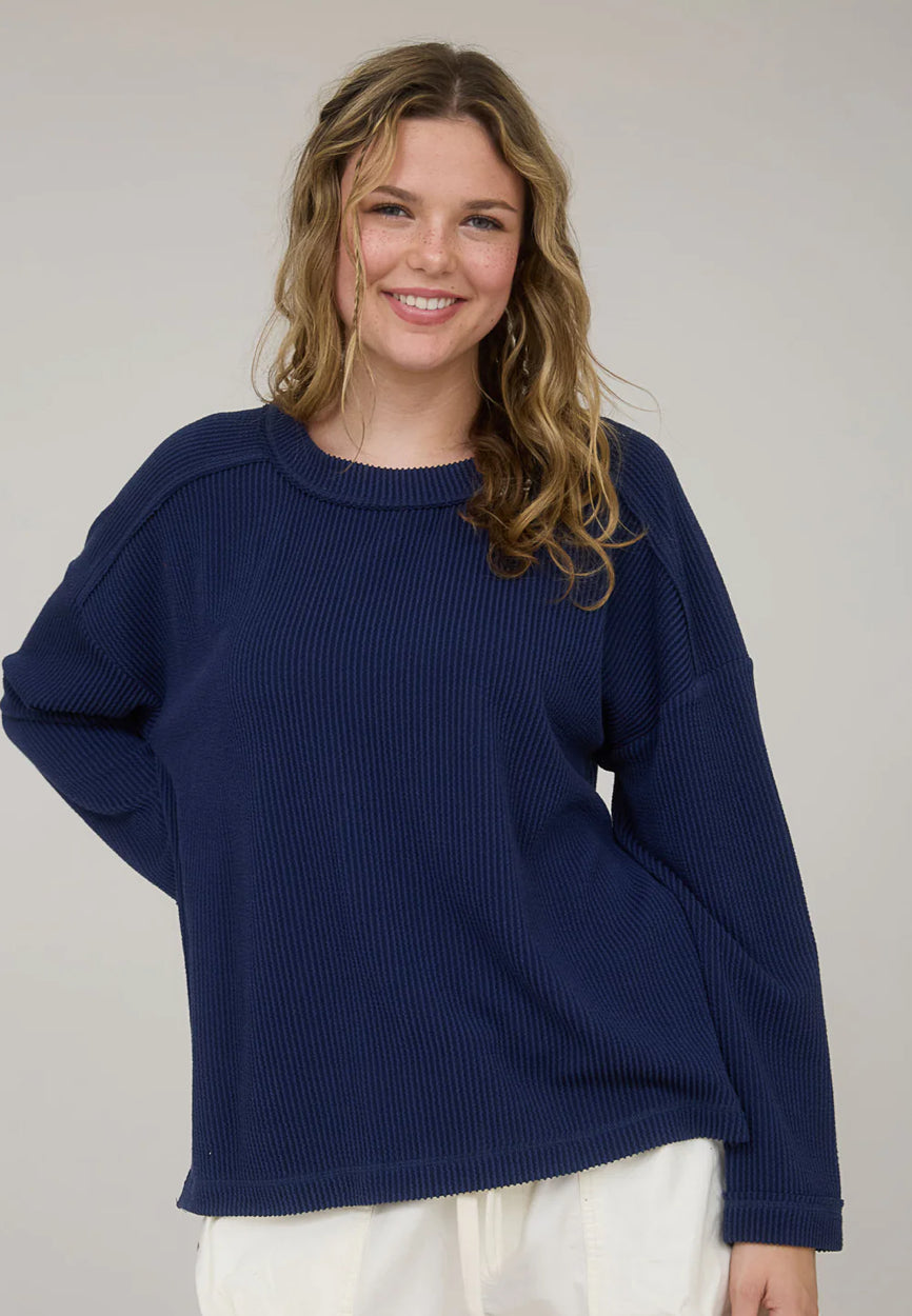 Navy Ribbed Knit Top
