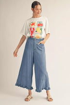 Denim Pants with Ruffle Hem