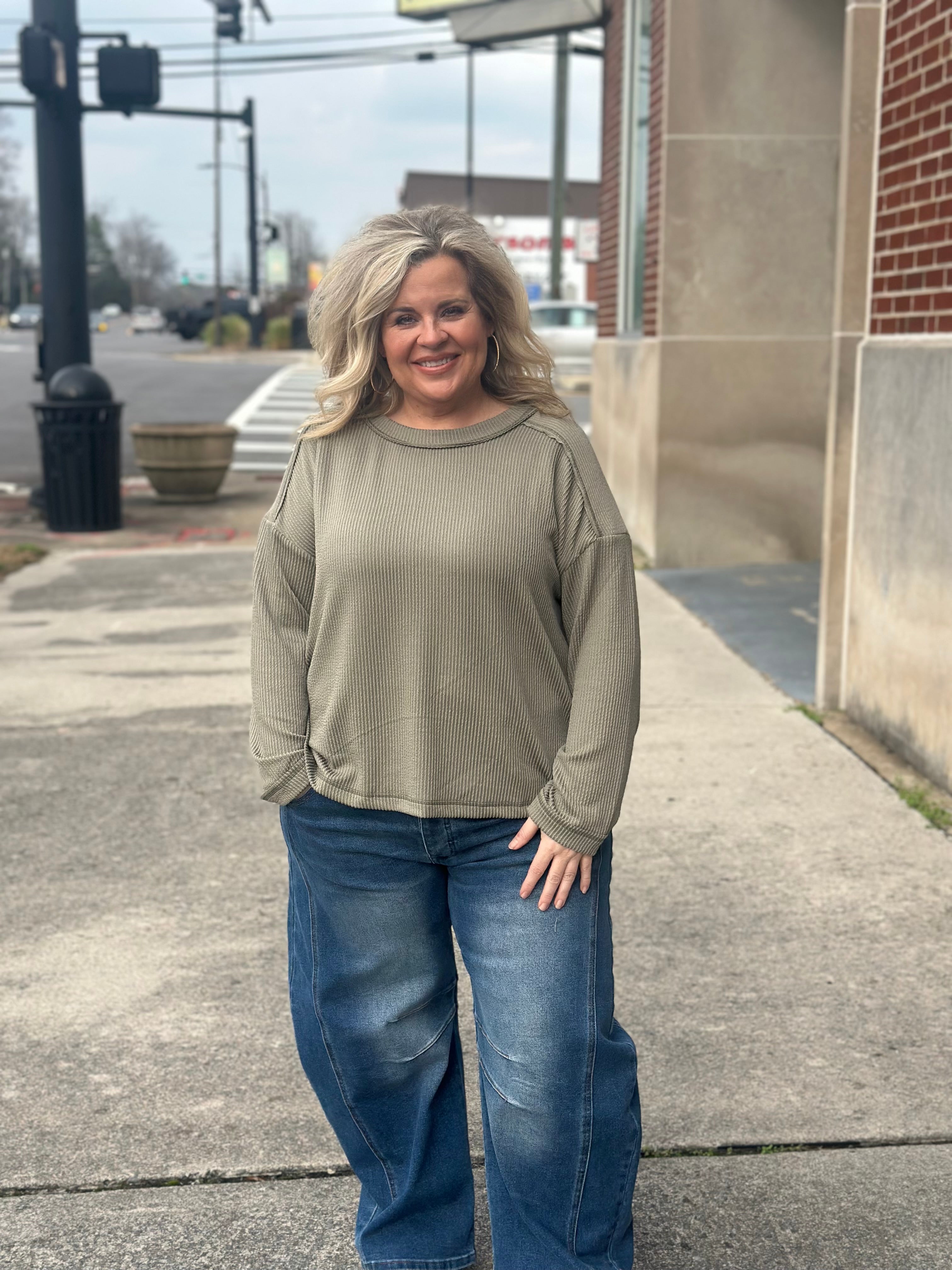 Light Olive Ribbed Knit Top