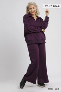 Curvy Plum Collared Pullover