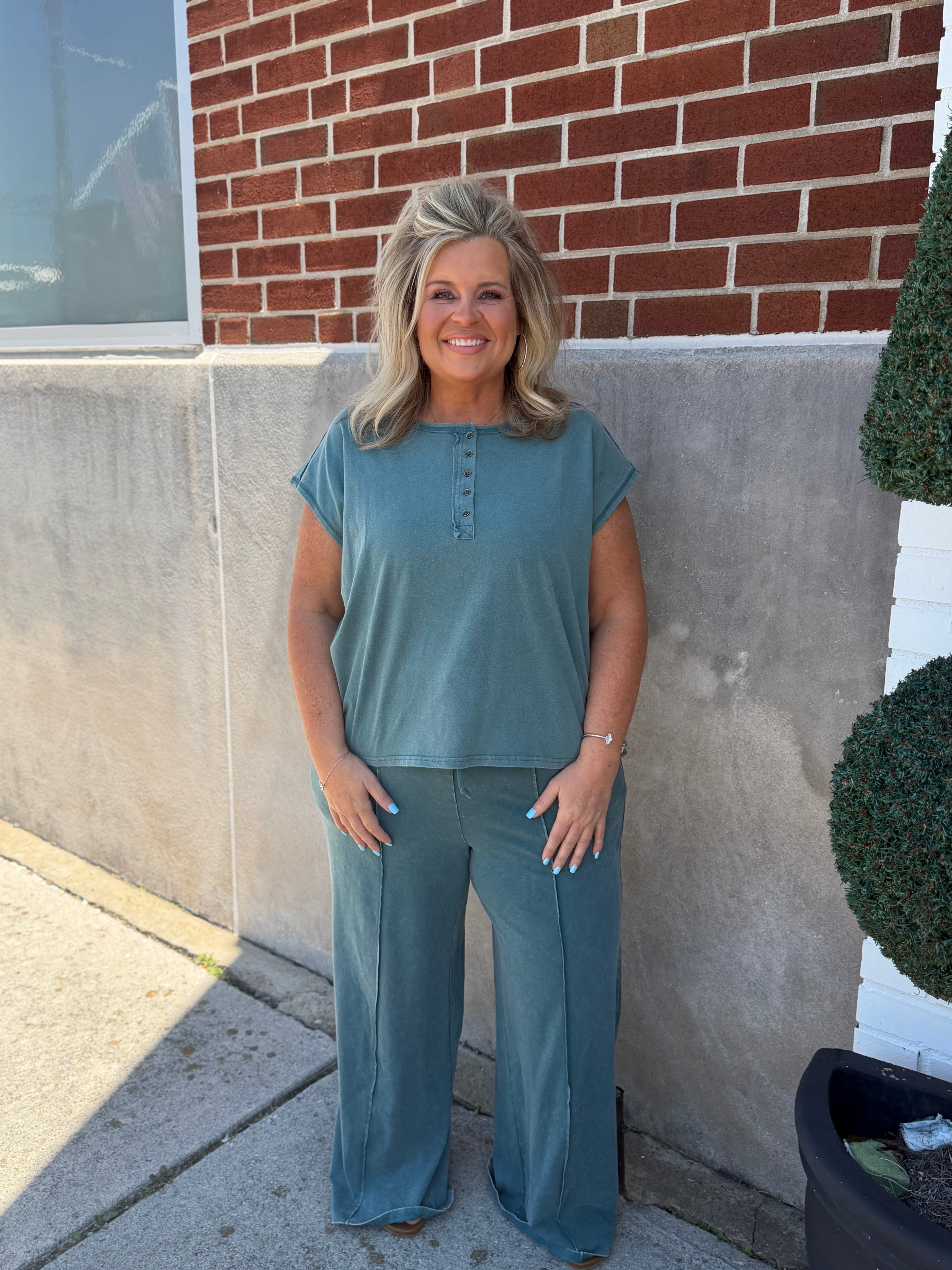 Dark Teal Henley Top