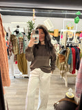 Brown Ribbed Henley Top