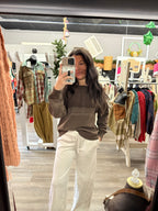 Brown Ribbed Henley Top